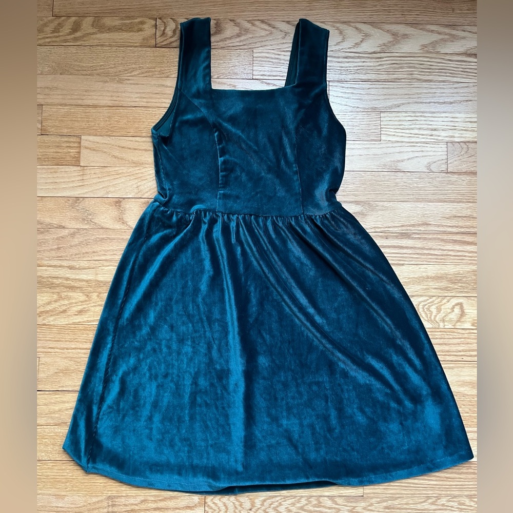 Teal Velvet Square Neck Mini Dress